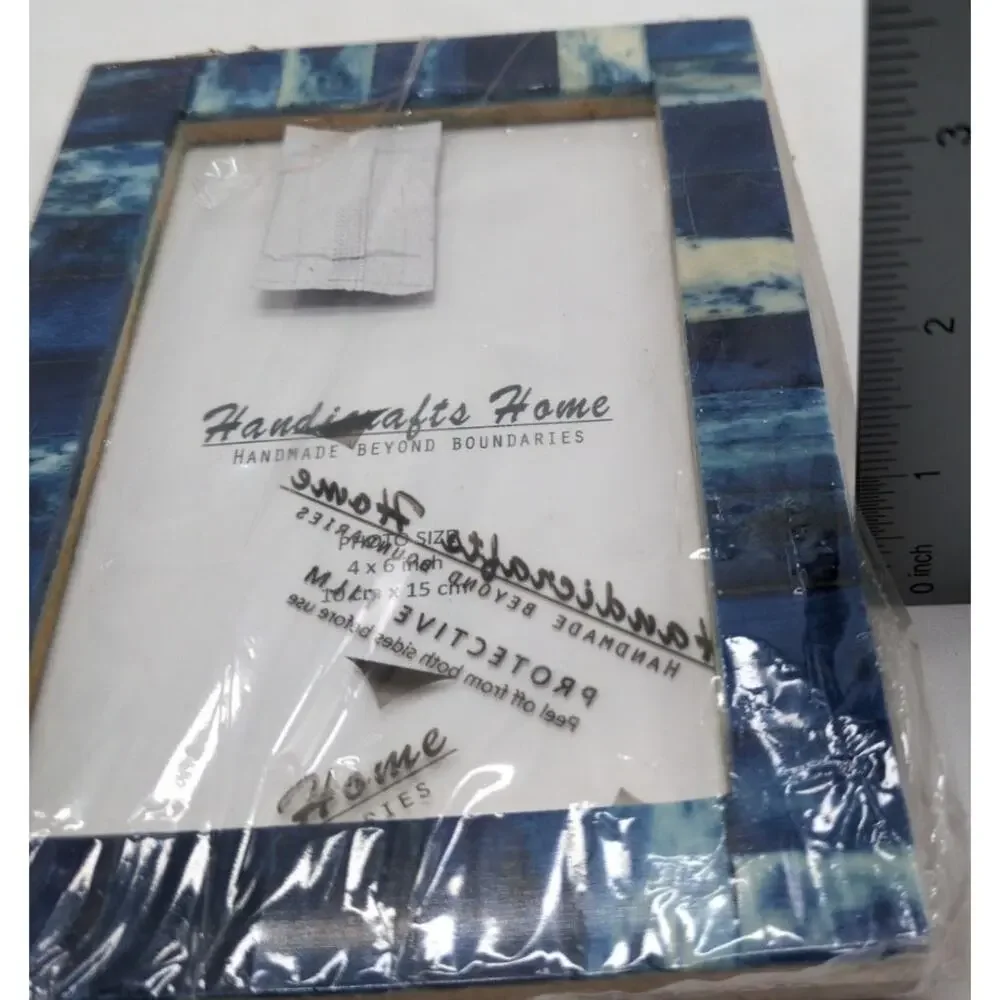 New Set of 2  Handicrafts Home Blue Resin Inlay 4x6 Picture Photo Frames Decor